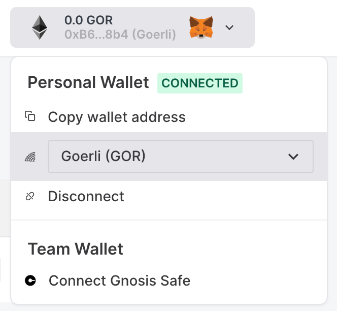 Change to MetaMask wallet to Goerli Test Network
